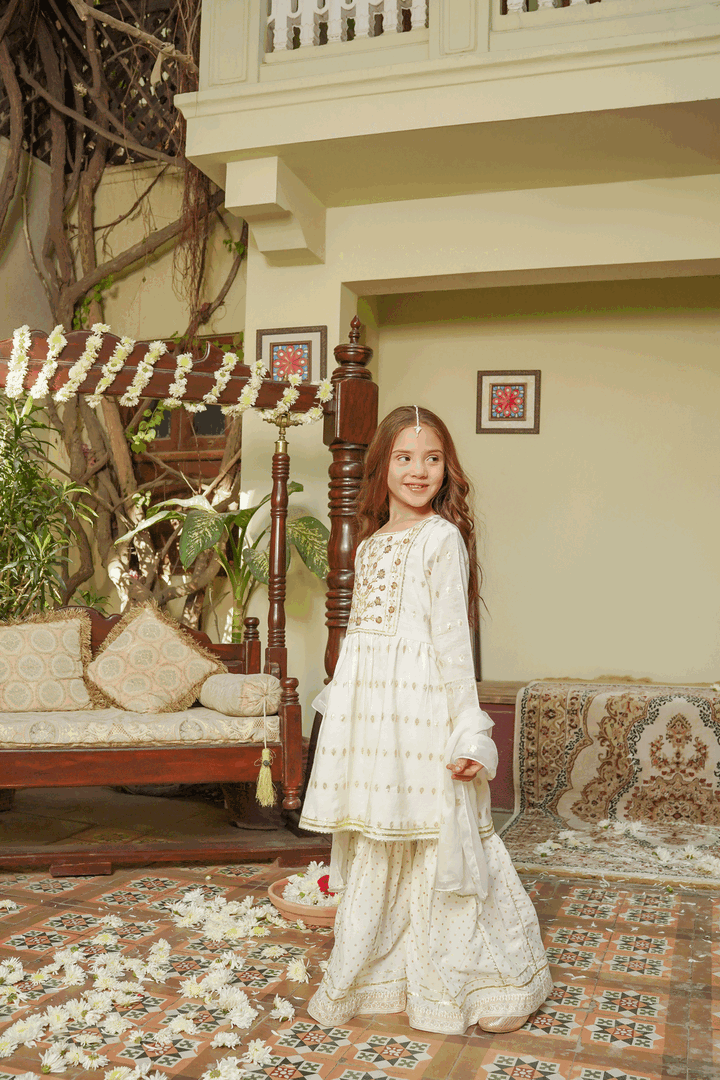 Girls Stitched Festive 3 Piece EX09 - Salai - Salai 