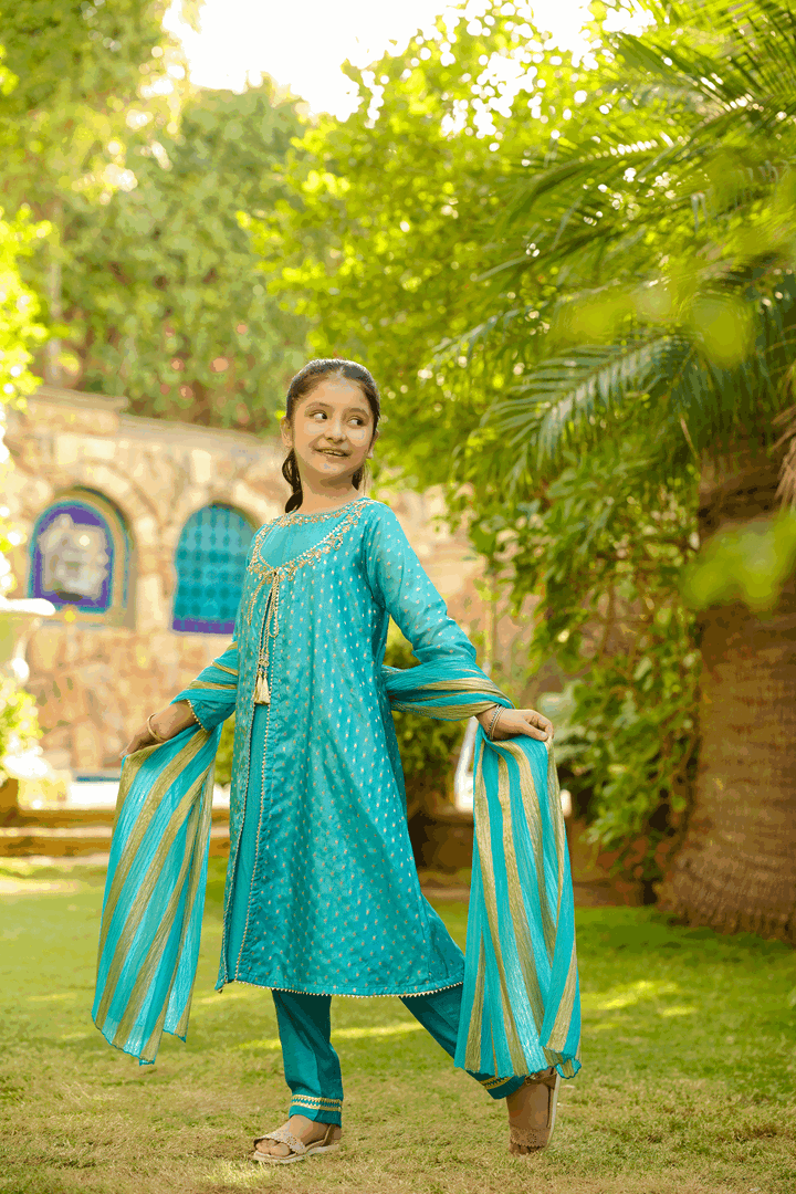 Girls Stitched Festive 3 Piece EX11 - Salai - Salai 