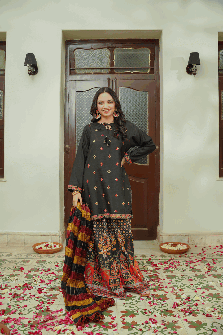 Girls Stitched Festive 3 Piece PG01 - Salai - Salai 