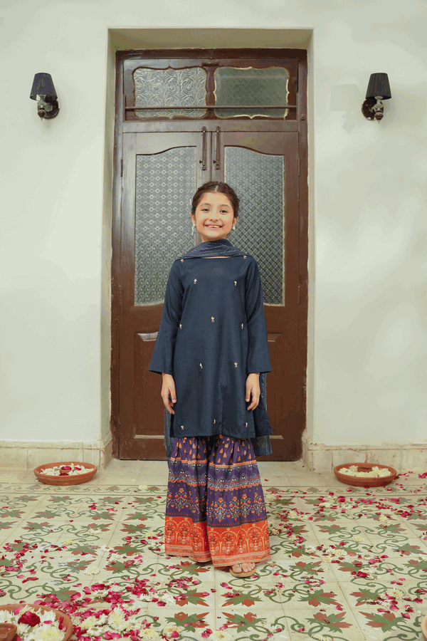 Girls Stitched Festive 3 Piece PG03 - Salai - Salai 