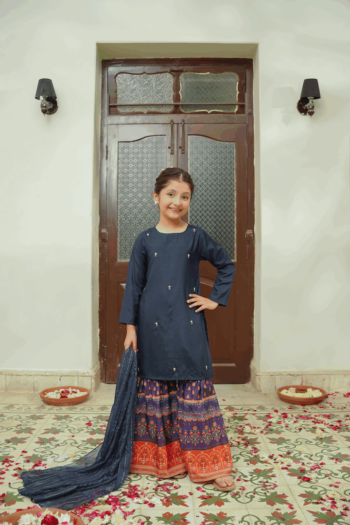 Girls Stitched Festive 3 Piece PG03 - Salai - Salai 