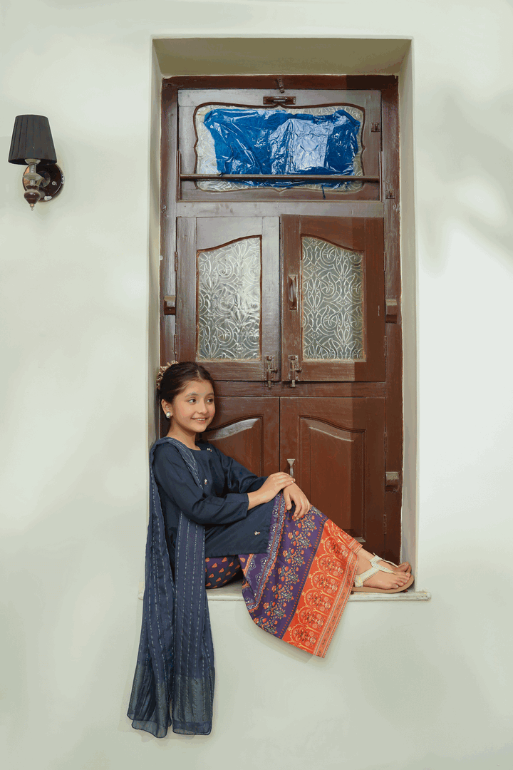 Girls Stitched Festive 3 Piece PG03 - Salai - Salai 