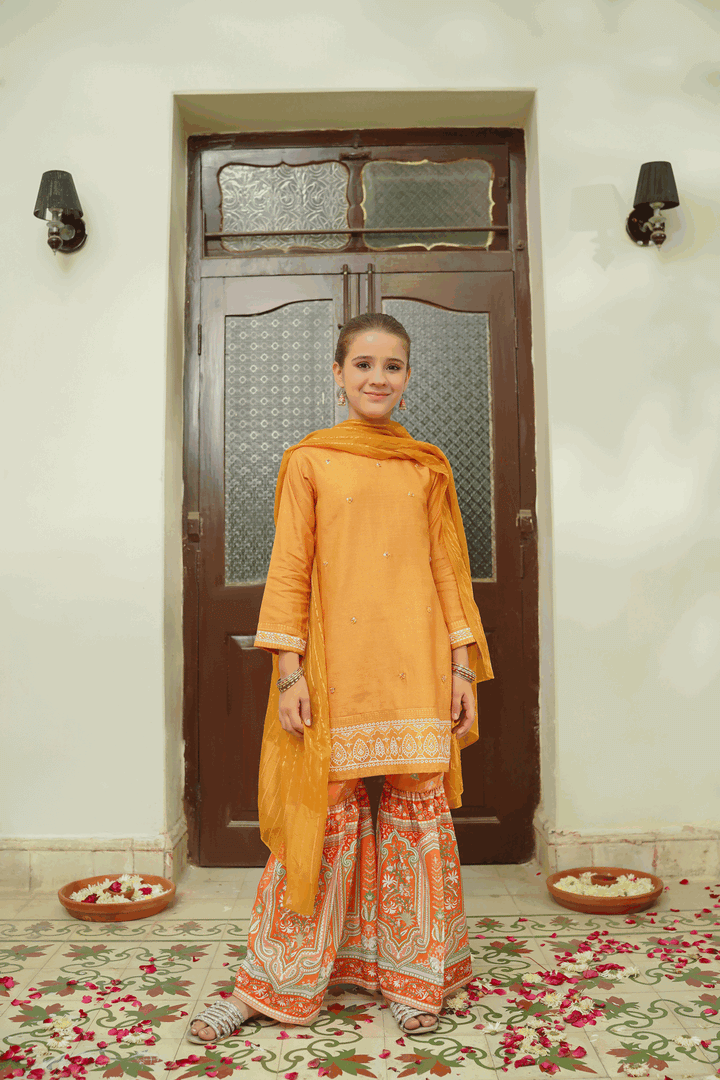 Girls Stitched Festive 3 Piece PG04 - Salai - Salai 