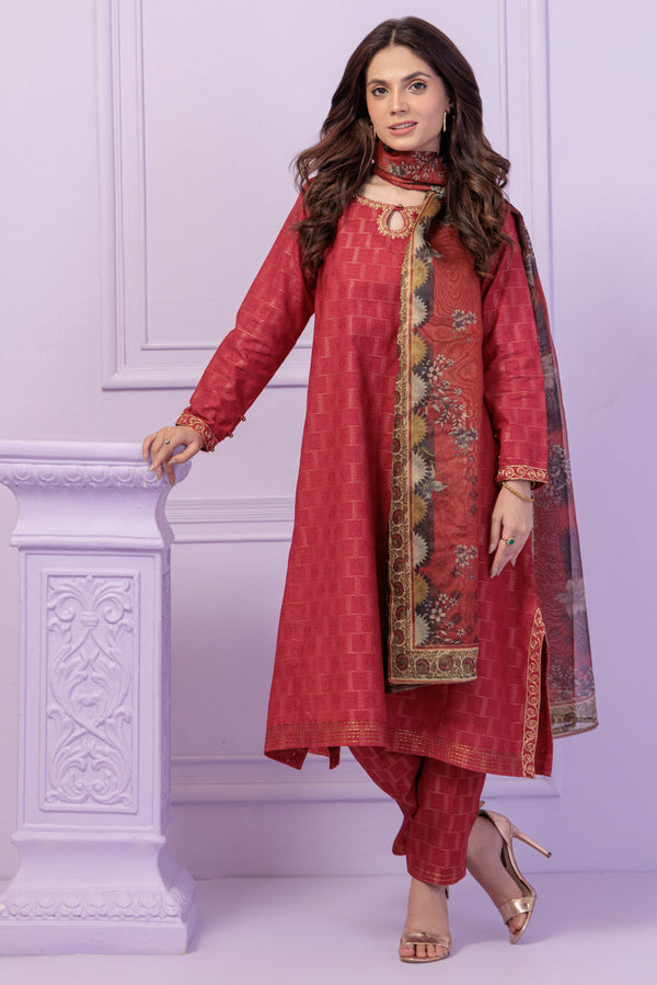 Bonanza Satrangi Ladies Stitched 3 Piece  SS6243P20 RX24 - Salai - Bonanza Satrangi 