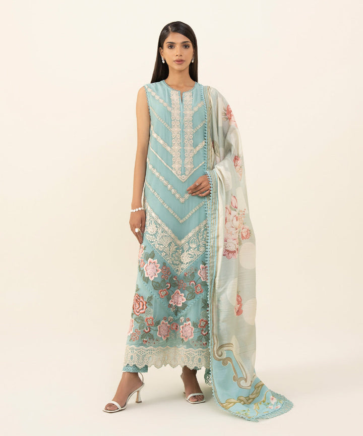 Sapphire Stitched 3 Piece Chiffon U3FE-LX24V0-10 - Salai - Sapphire 