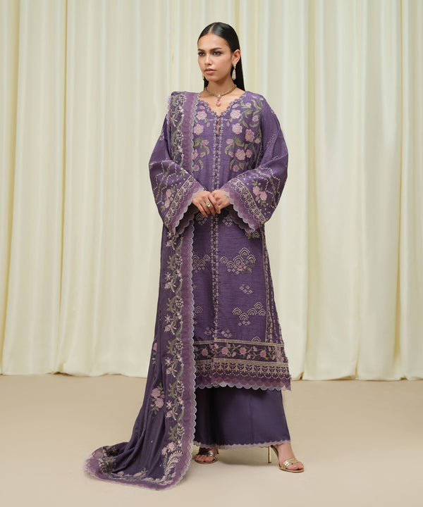 Sapphire Stitched 3 Piece RAW SILK LX25V6-40 - Salai - Sapphire RTW Winter 2025 