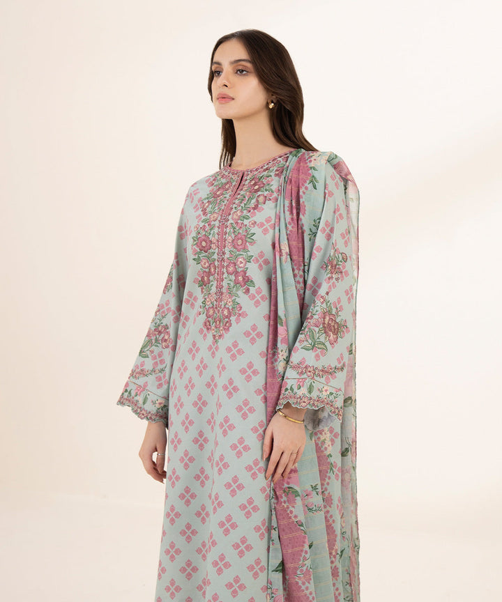 Sapphire Festive 3 Piece ZARI LAWN U3PE-DY24V1-19 - Salai - Sapphire 