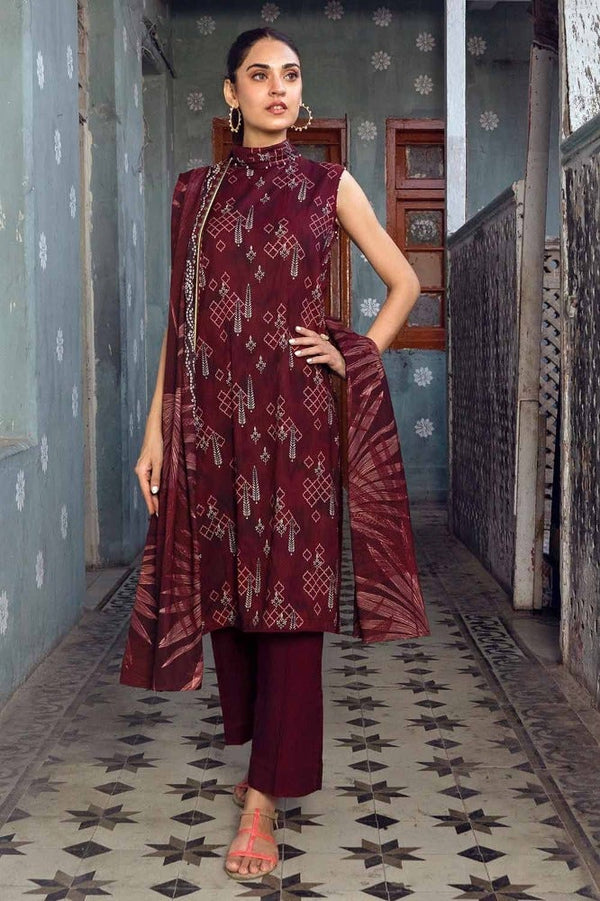 Gul Ahmed Stitched Winter 3 Piece LT#32013B - Salai - Gul Ahmed 