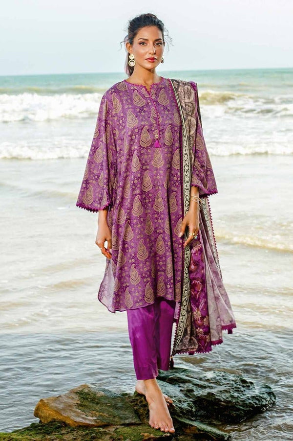 Gul Ahmed Stitched Winter 3 Piece LT#32021A - Salai - Gul Ahmed 