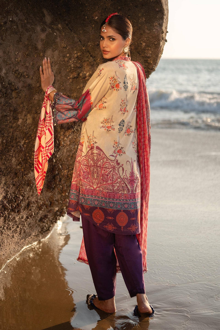 Sana Safinaz Stitched Lawn 3 Piece H241-021B - Salai - Salai 