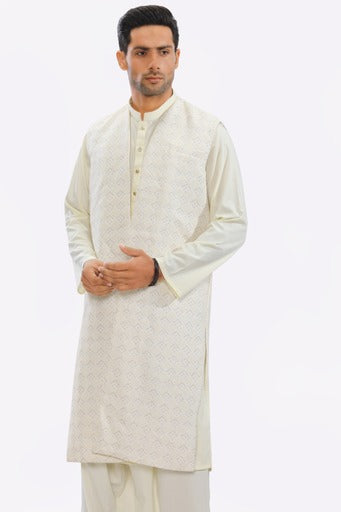 Men Kurta Shalwar & Overcoat set DIG23-05 - Salai - Salai 