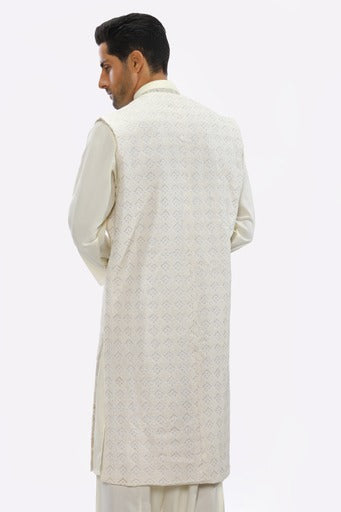 Men Kurta Shalwar & Overcoat set DIG23-05 - Salai - Salai 