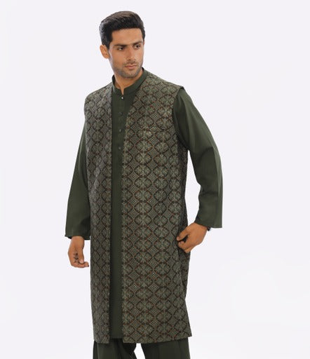 Men Kurta Shalwar & Overcoat set DIG23-02 - Salai - Salai 