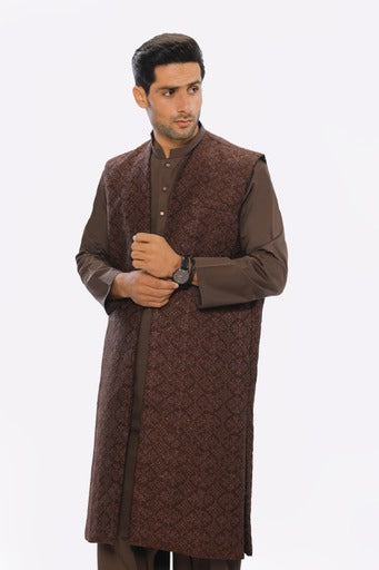 Men Kurta Shalwar & Overcoat set DIG23-06 - Salai - Salai 