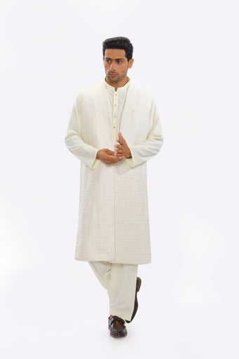 Men Kurta Shalwar & Overcoat set DIG23-03 - Salai - Salai 