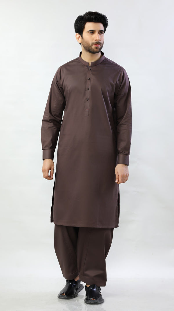 Men Kurta Shalwar D3214 DARK BROWN - Salai - Salai 