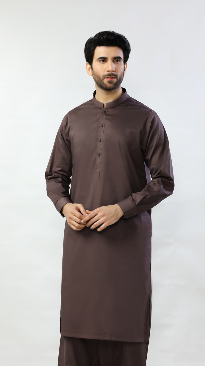 Men Kurta Shalwar D3214 DARK BROWN - Salai - Salai 