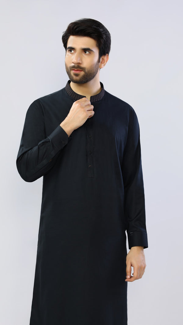 Men Kurta Shalwar D3212 BLACK - Salai - Salai 